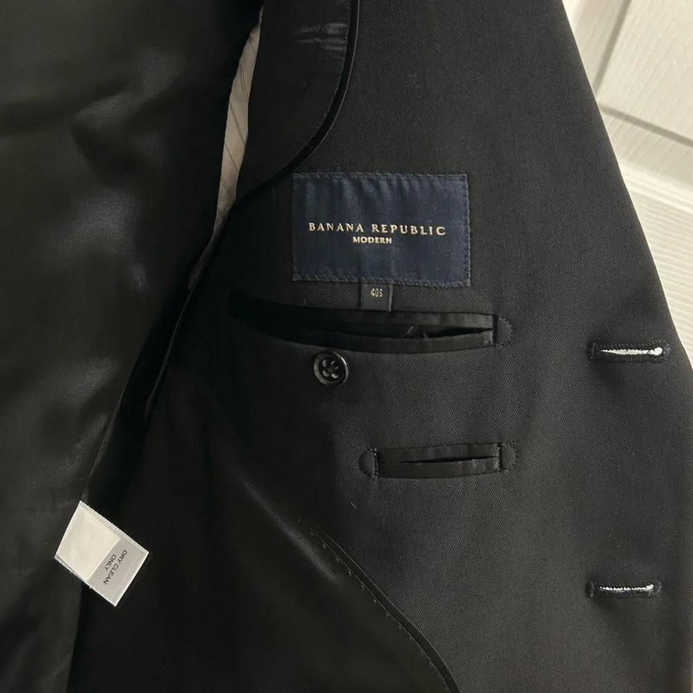 Banana Republic Black Wool Men’s Suit 40S Blazer & 34x34 Dress Pants